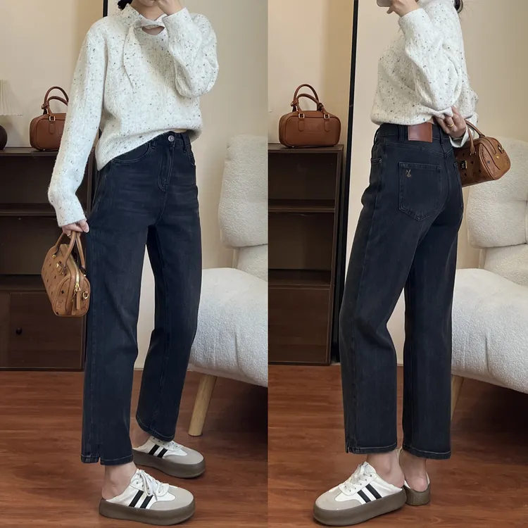 直筒烟管裤女爆款新款秋季九分牛仔裤弹力小个子女士女款窄版裤子