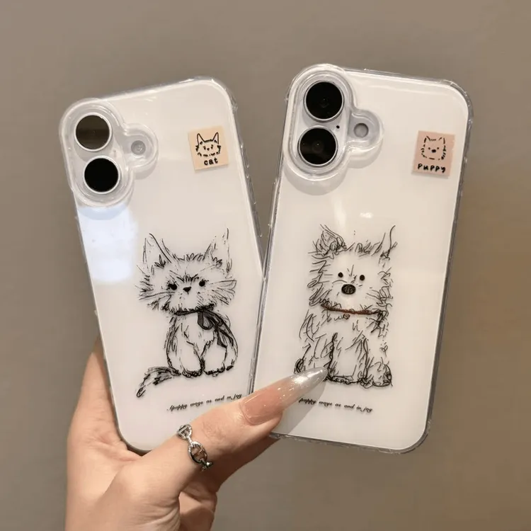 潦草小猫小狗情侣imd手机壳适用苹果iPhone17/16/15华为p80/oppo