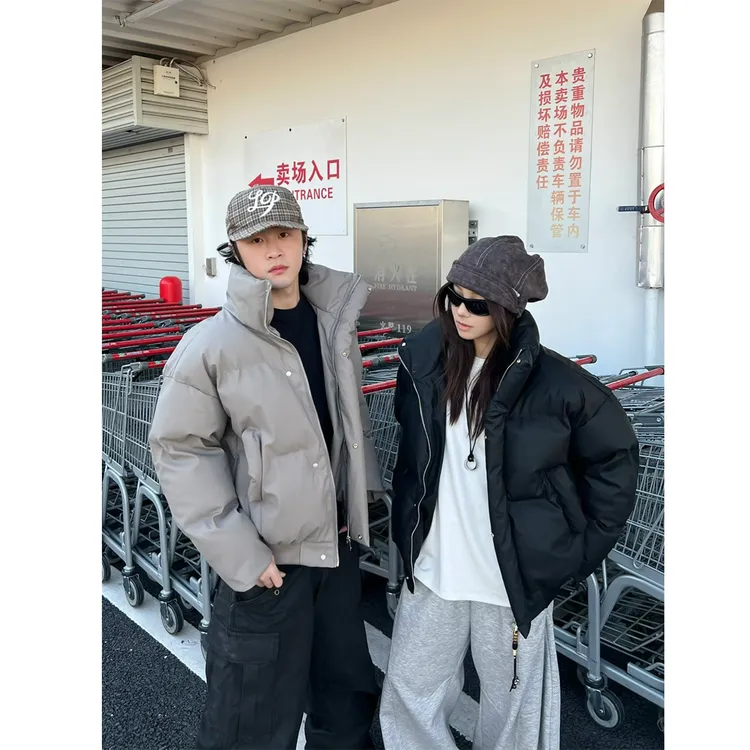 【现货速发】秋冬百搭立领皮夹克棉服美式潮流复古高街港风加厚外套