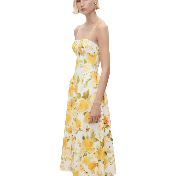 MANGO印花收腰气质显瘦连衣裙女装法式夏季碎花吊带长裙时尚夏季