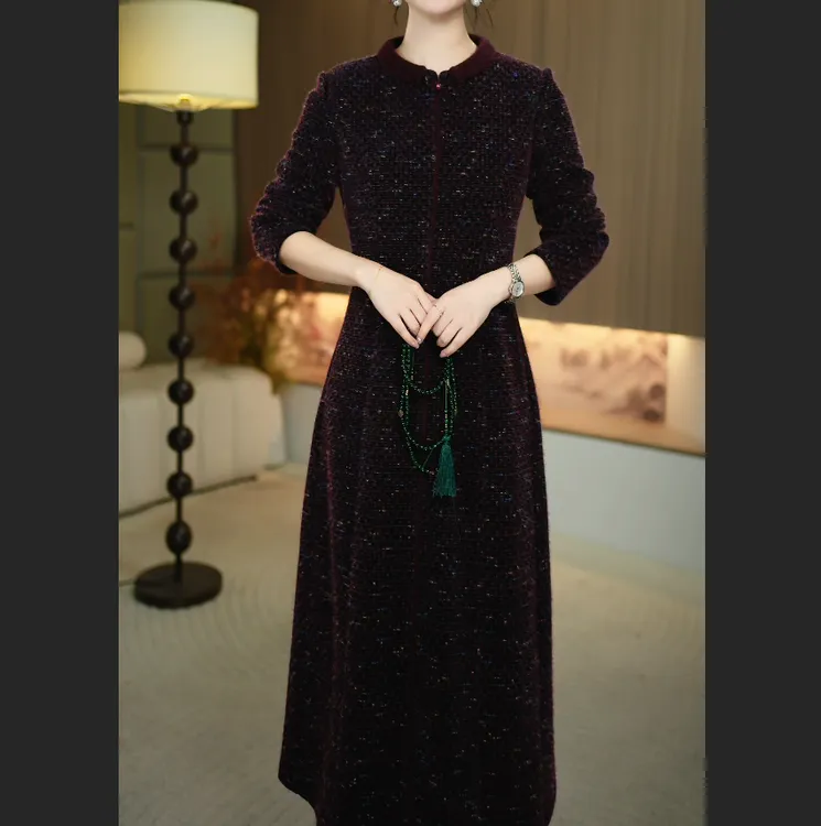 【暖晴川】秋季新款新款新中式减龄娃娃领中长款气质连衣裙