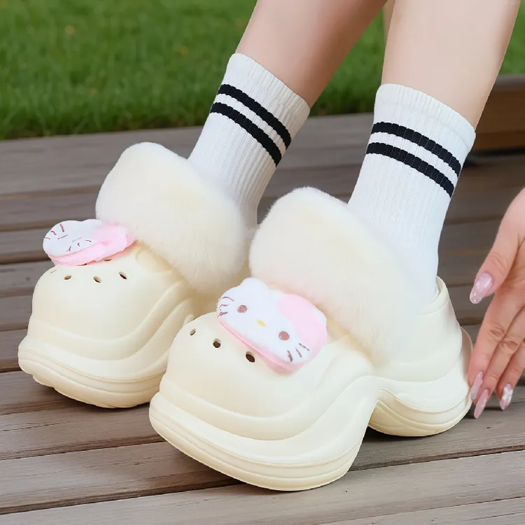 卡通可爱毛绒洞洞棉拖女冬季2025新款居家室内外穿加绒保暖棉拖鞋