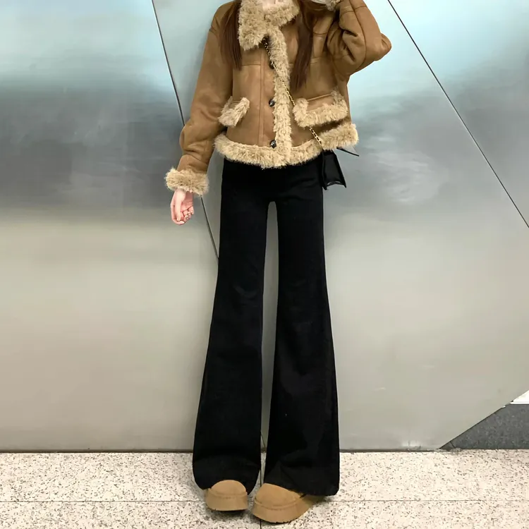 黑色微喇叭牛仔裤女士秋季新款秋装小个子高腰宽松显瘦百搭长裤子