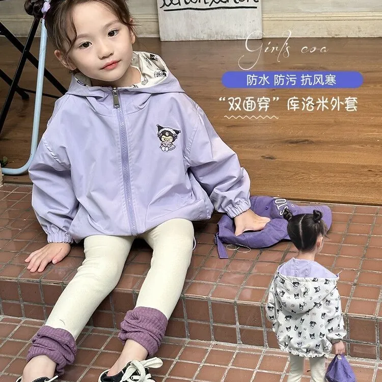 女童双面穿外套2025新款洋气库洛米宝宝冲锋衣宝宝春秋款上衣