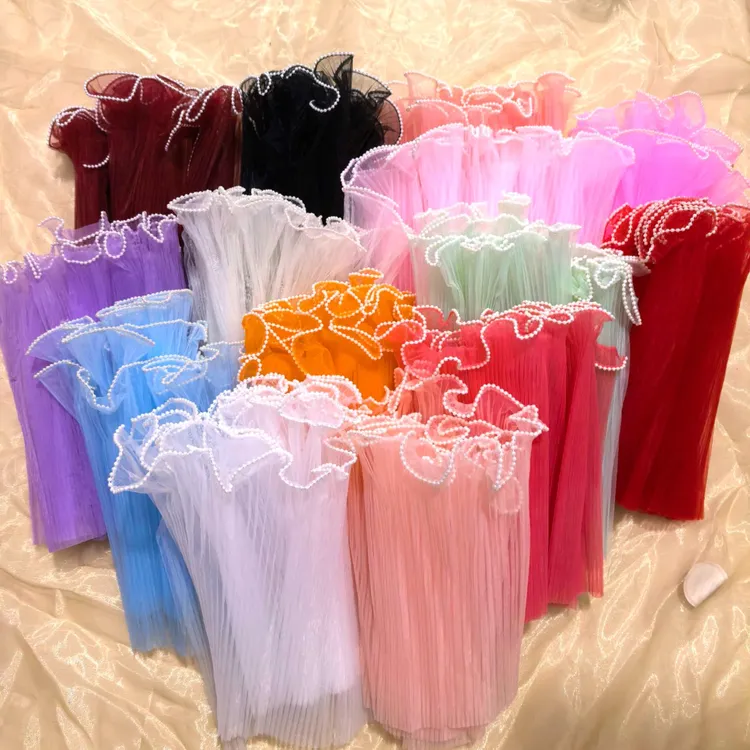 花伴 珍珠浪花纱鲜花包装波浪网纱玫瑰花束包花diy花艺店蛋糕围边