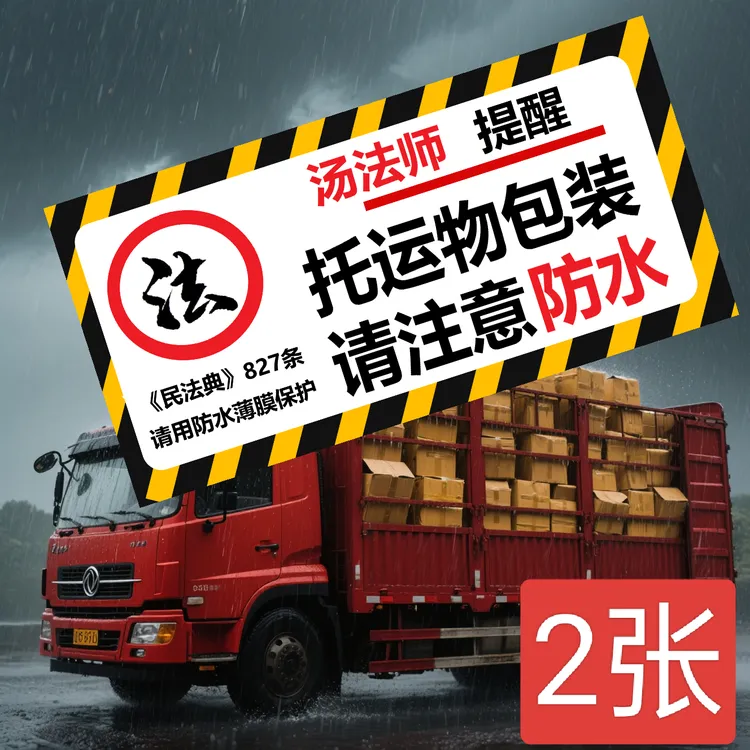 2张货物防雨警告车贴