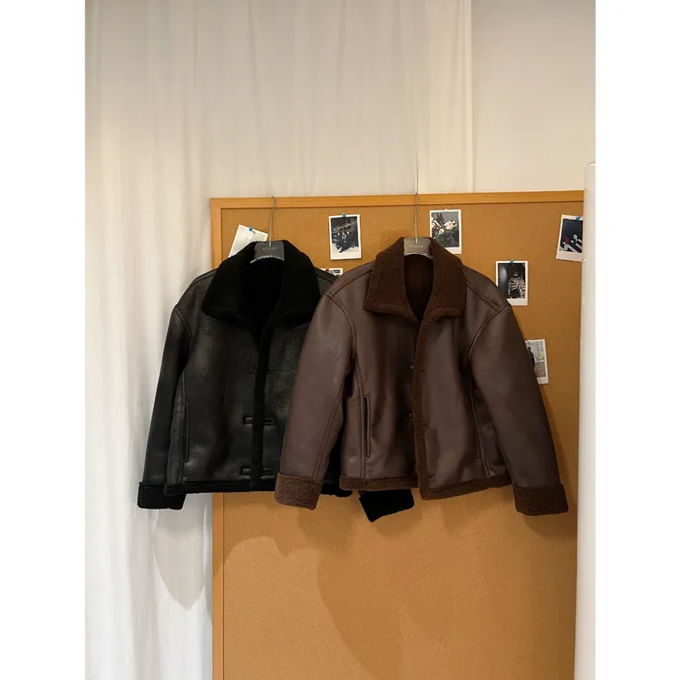 JH冬季男宽松短款仿麂皮绒夹克外套