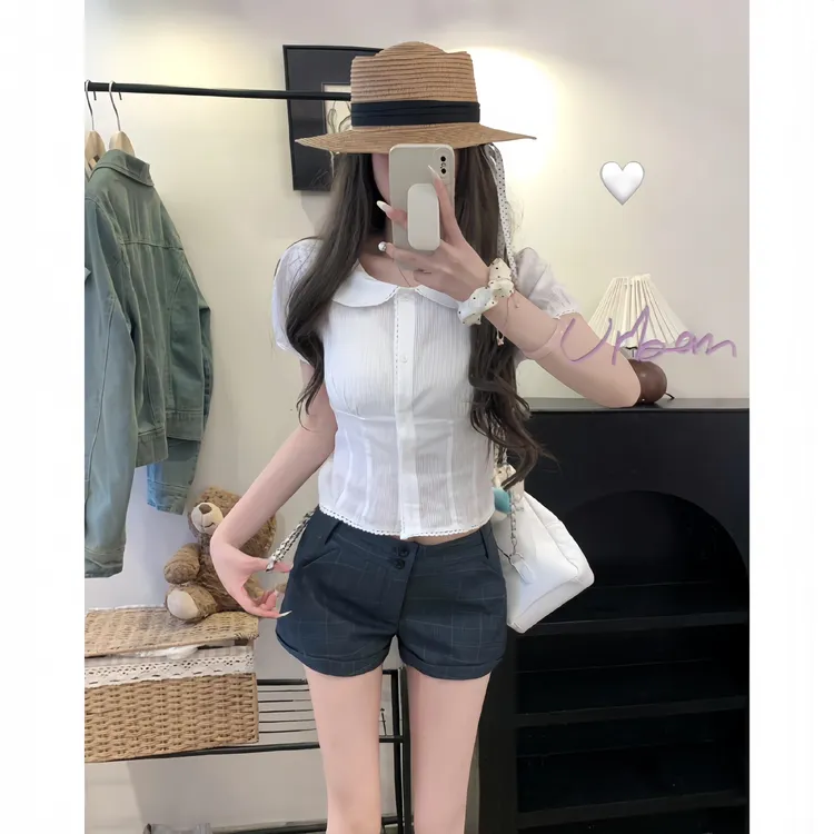 【今日推荐】小香套装短袖辣妹白色短袖网红洋气炸街女装别致短裤