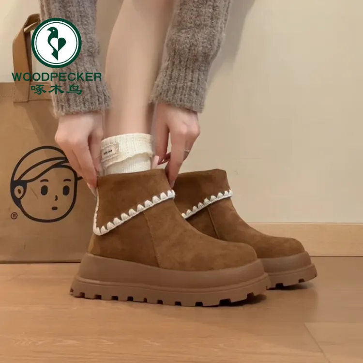 啄木鸟荷叶边小众设计勃肯短筒靴女2025秋冬新款百搭外穿增高配裙