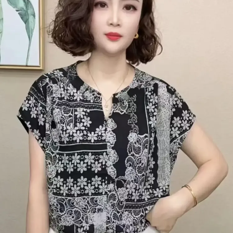 2025新品时尚洋气百搭减龄碎花短袖女T恤上衣#55568