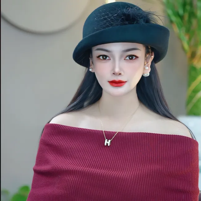 名涵莎秋冬日式法式蕾丝短檐贝雷帽百搭极简圆顶画家保暖帽子冷帽