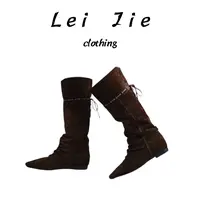 【Lei Jie】秋冬新款牛京皮内增高堆堆慵懒风长靴811