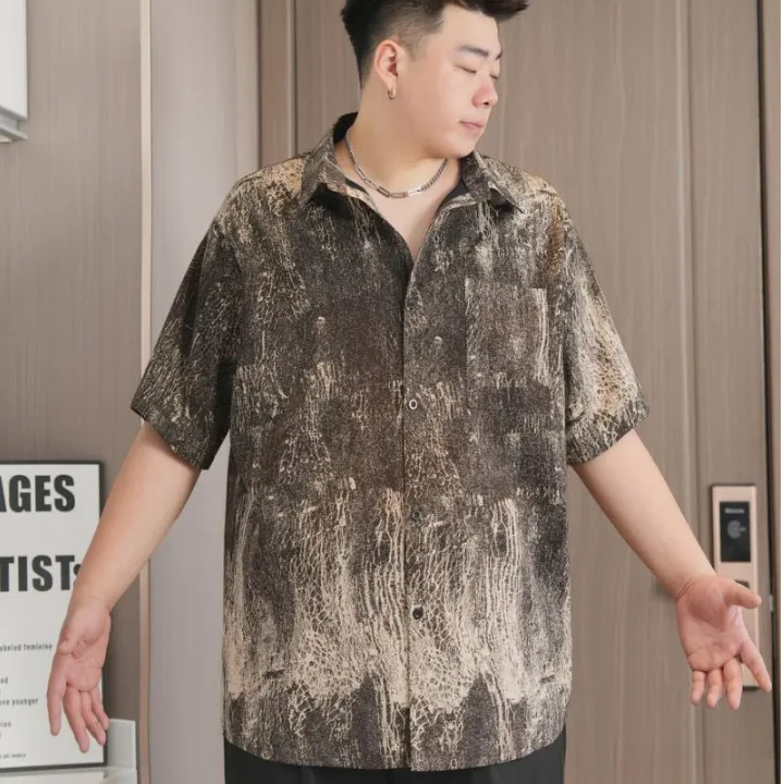 度假风大码花衬衫男夏季短袖冰丝夏威夷海边穿搭巴洛克衬衣