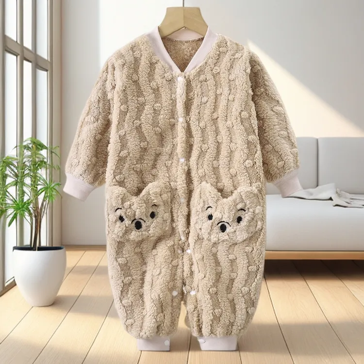 宝宝连体衣加绒哈衣厚实婴儿爬服可开档洋气睡衣秋冬款儿童睡袋