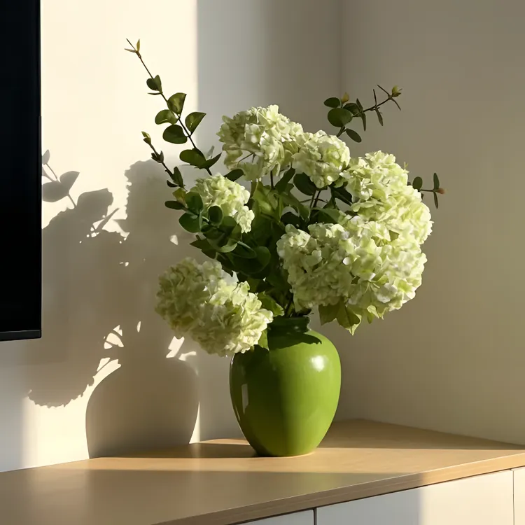白绿色手感雪球 三头绣球花 餐桌花 手感可水洗仿真花