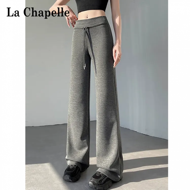 拉夏贝尔美式辣妹休闲直筒卫裤女宽松慵懒百搭高腰拖地运动阔腿裤