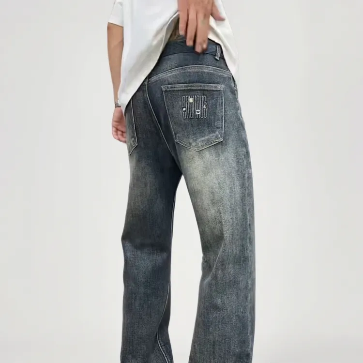 宽松直筒男士牛仔裤水洗休闲复古裤子美式弹力潮流百搭