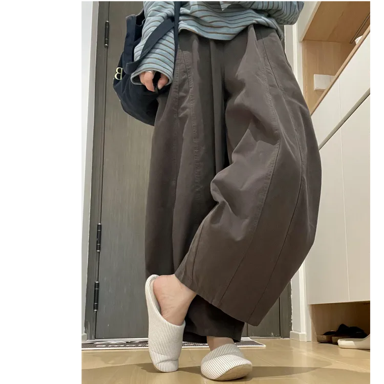 慵懒风工装阔腿休闲裤女秋季新款胖妹妹大码高腰宽松九分气球裤