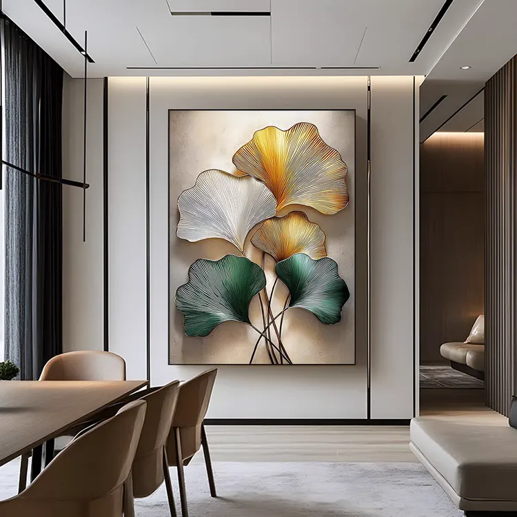 轻奢高级感银杏叶艺术装饰画客厅沙发背景墙玄关过道挂画