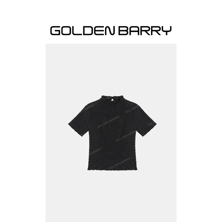 GOLDENBARRY「花漫漫」云朵边设计肌理感弹力小衫上衣206419