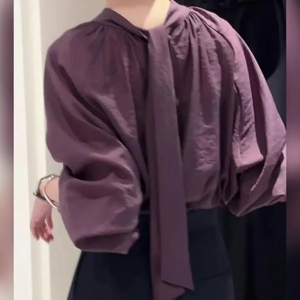 简约高级感轻奢气质温柔淑女紫色上衣秋季新款休闲时尚百搭超好看