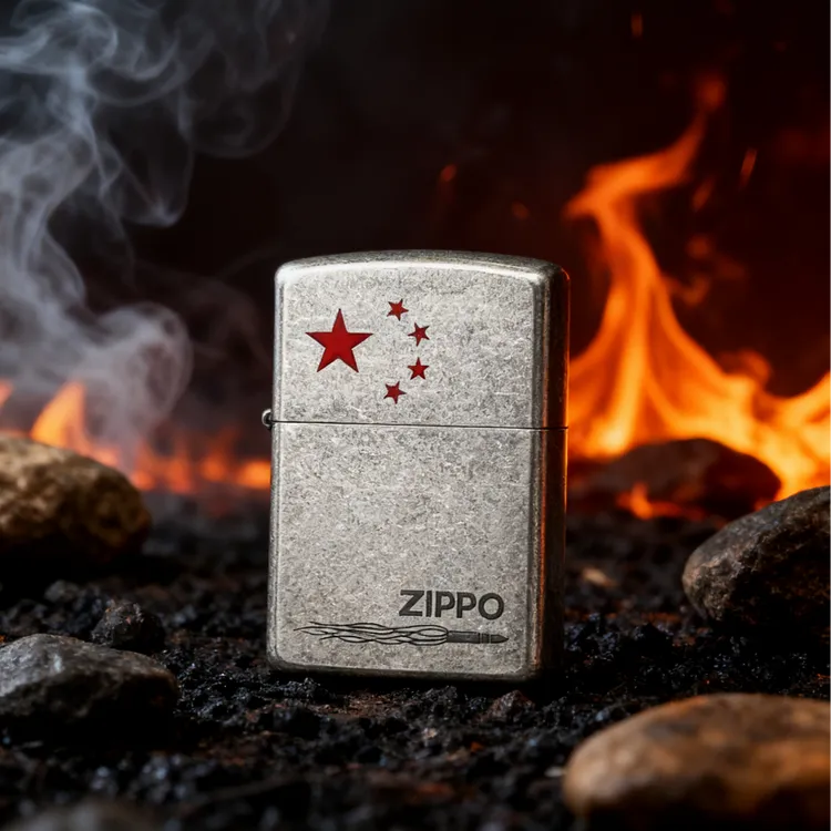 ZIPPO打火机【古银填漆五角星】之宝煤油防风打火机送礼物DYH1X1M1