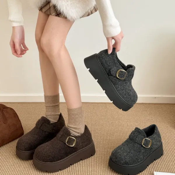 女鞋勃肯鞋爆款复古毛呢全包厚底内增高绝美毛毛鞋BL76