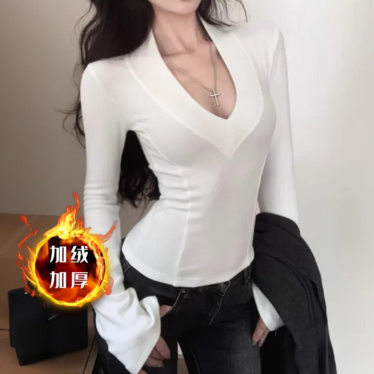 【摇粒绒】加绒加厚款长袖T恤秋冬百搭新款高级感修身显瘦内搭上衣