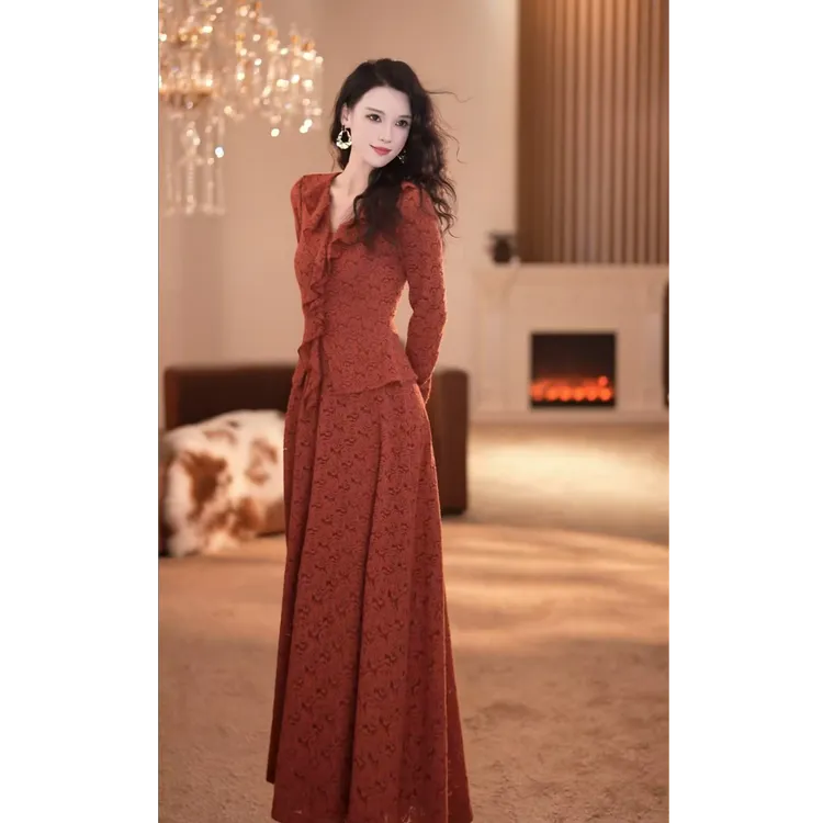 【静铉】花境 秋冬新款高级修身显瘦A摆连衣裙-YL12078