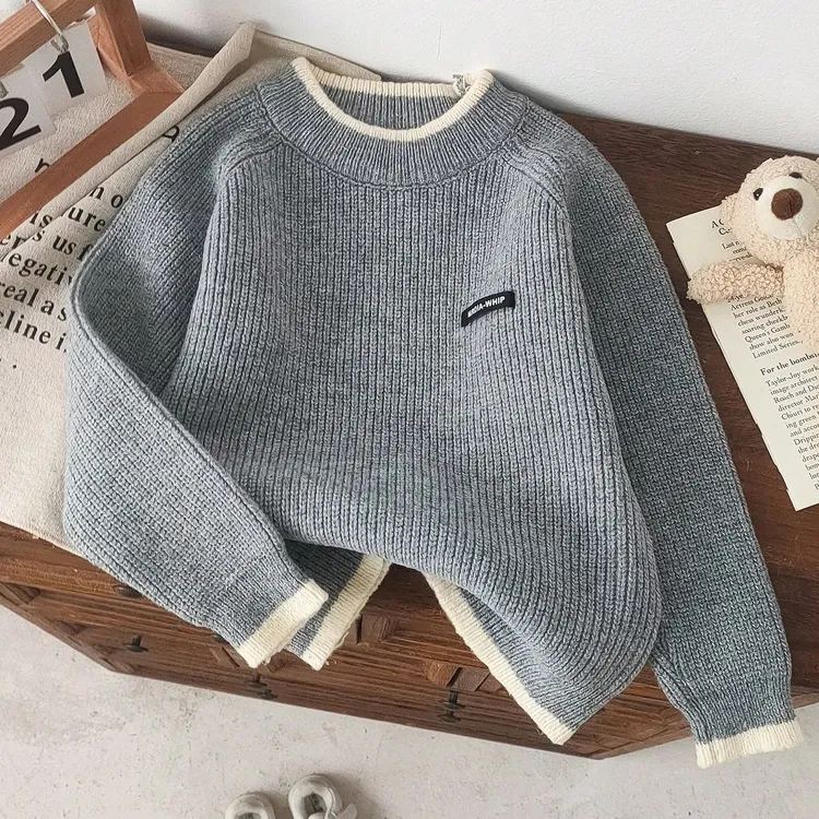 男童帅气时尚针织圆领粗针上衣儿童长袖宽松百搭毛衣套头衫秋冬季