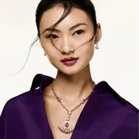 2691项链750黄金18K玫瑰金红宝石毛衣锁骨链