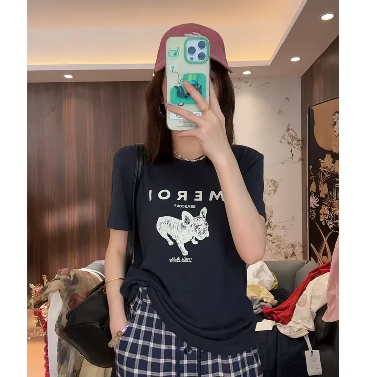 【LIbaibai】夏装2025年新款小狗短袖T恤上衣BB-1756