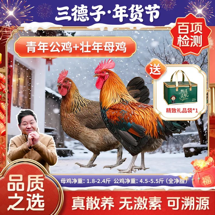 三德子【青年公鸡+母鸡】公母组合 散养生态土鸡跑山鸡冷链中秋送礼