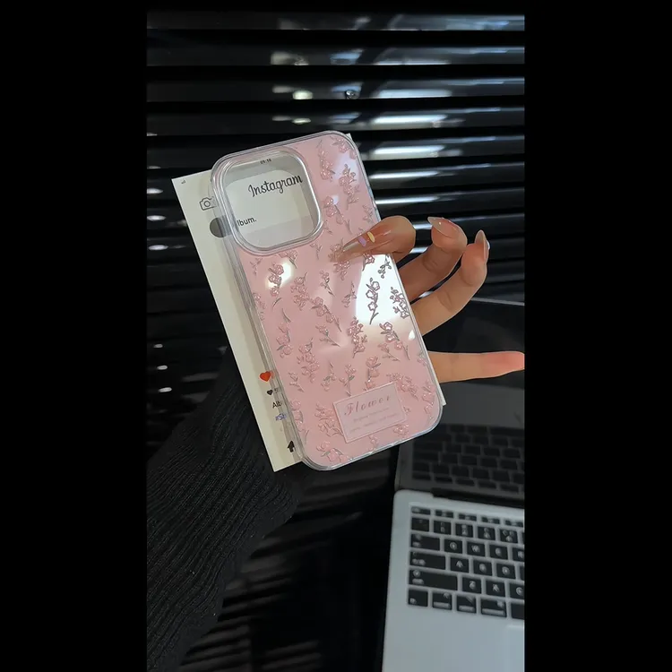 创意彩绘粉海棠花适用于iPhone16promax苹果15pr手机壳14p新款13