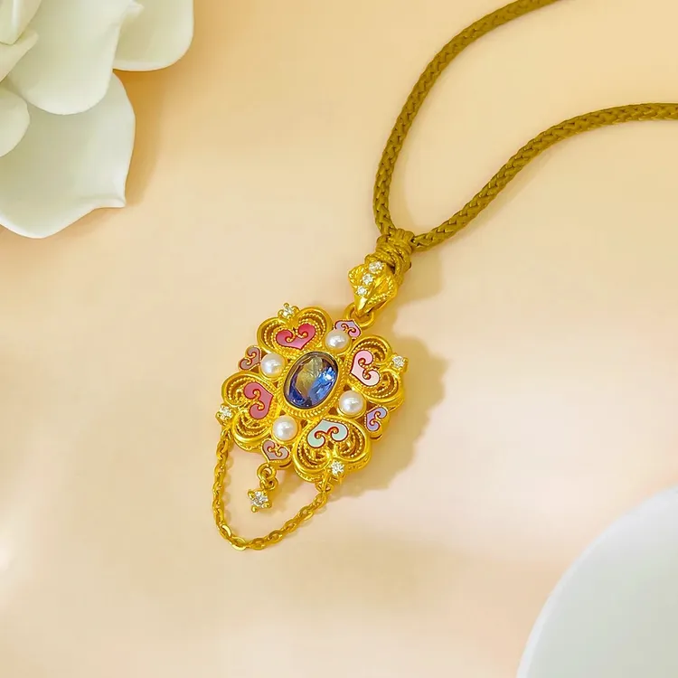【赛菲尔精品】足金螺钿玉影清韵黄金套系吊坠耳饰