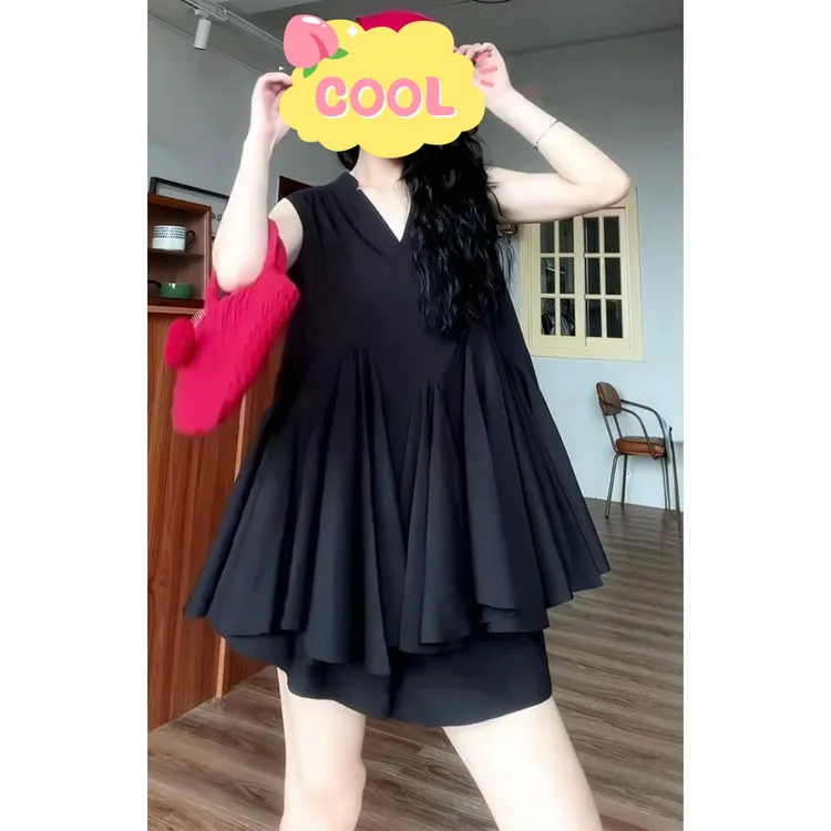 大码时尚休闲日常显瘦V领上衣宽松短裤套装女9130#