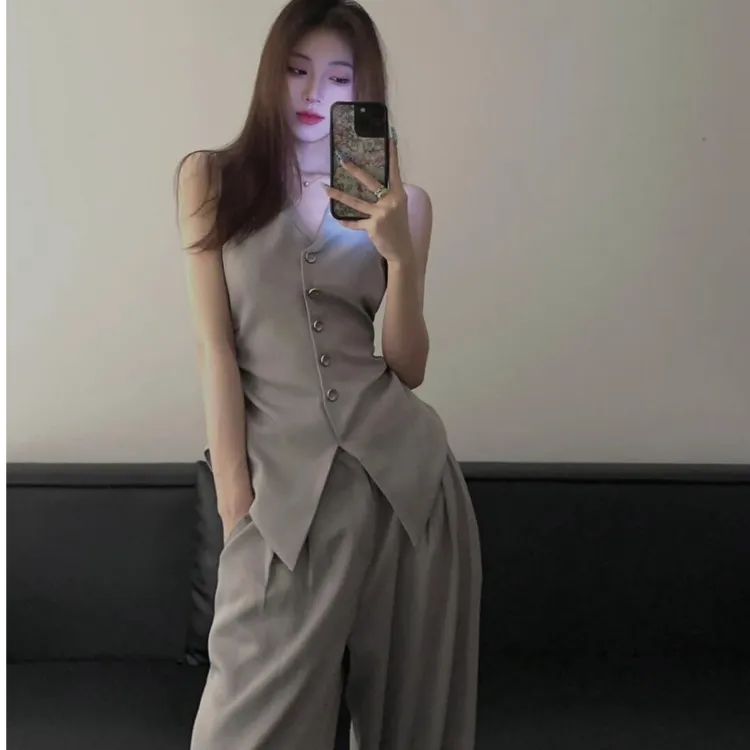 2025夏季新款时尚套装气质显瘦无袖马甲上衣宽松洋气休闲百搭长裤