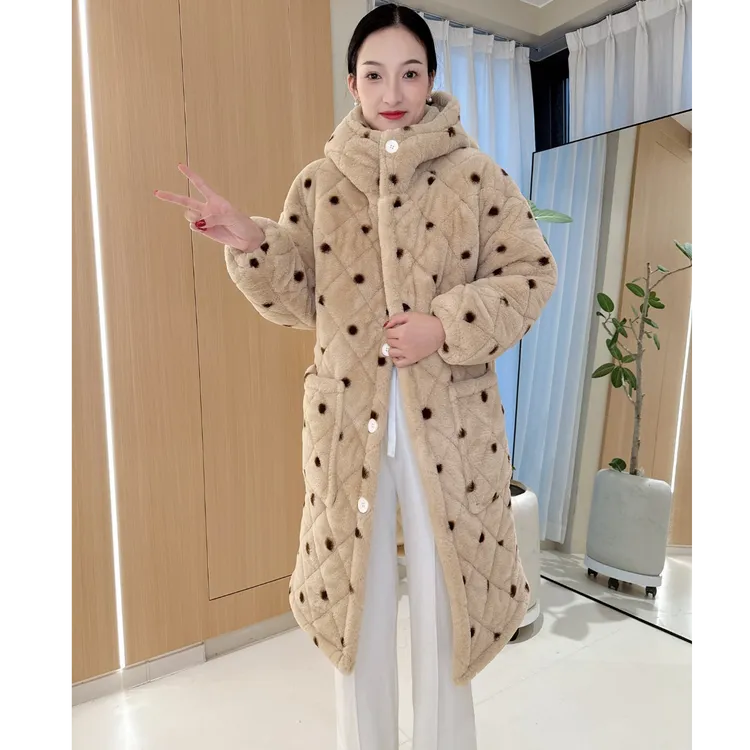 2026冬季爆款女士仿兔毛加绒加厚气质时尚保暖家居服可外穿
