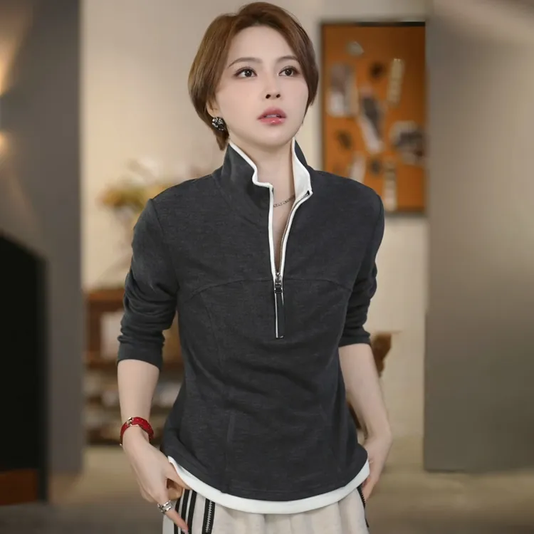 溶溶【撞色感】RONGRONG莱赛尔混纺亲肤柔软拉链撞色卫衣ZGQ6J3676