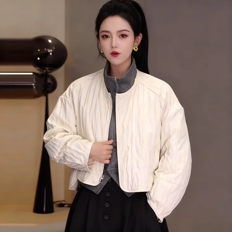 泡芙 2025秋季不规则拉链长袖肌理感百搭无领上衣外套