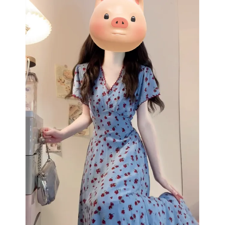  大码女装胖mm新款碎花显瘦收腰气质连衣裙