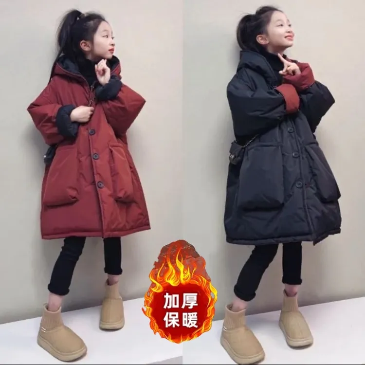 女童棉服秋冬款2025新款儿童双面可穿长款棉衣中大童保暖外套冬装