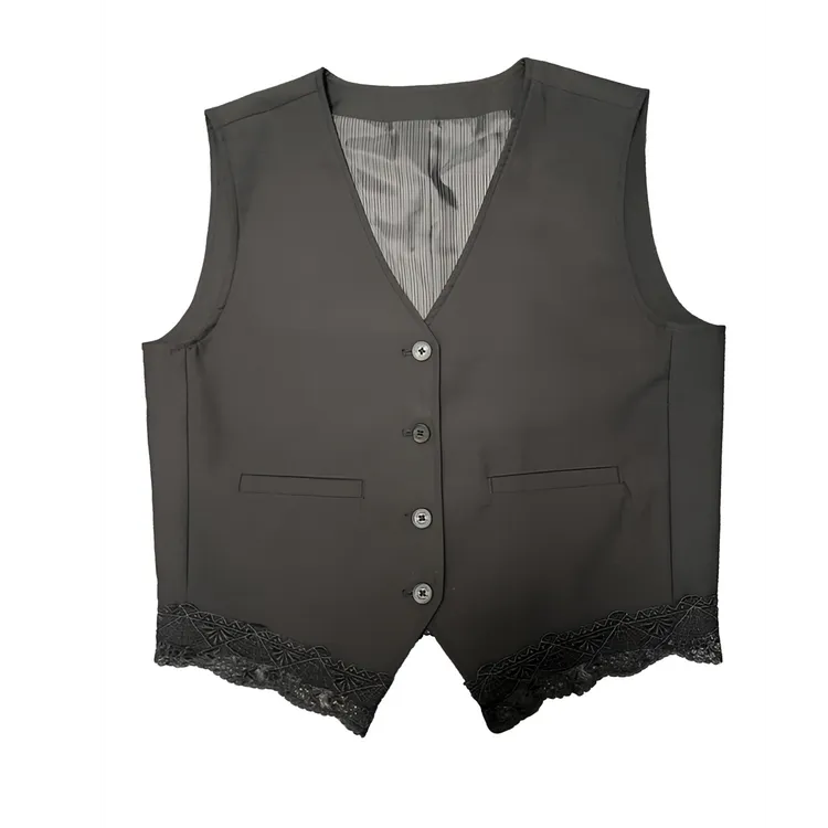 秋季拉链拼接纯色宽松型舒适马夹短款上衣套装无袖