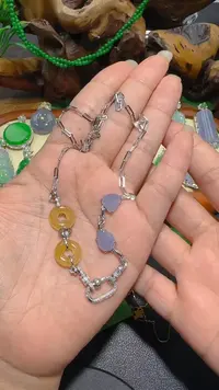 翡翠18K金镶嵌套链套链