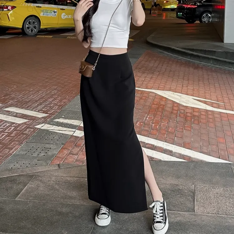 【早秋薄款】 西装半身裙 长款侧开叉  垂感直筒裙显瘦250042