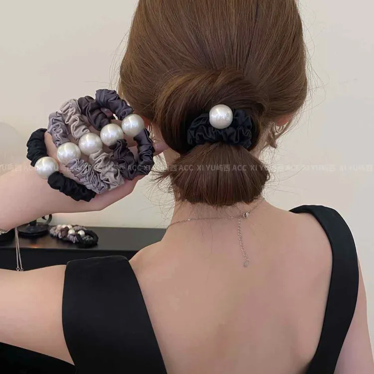 复古简约韩国珍珠气质小肠发圈高级感高弹力耐用皮筋发绳百搭头饰