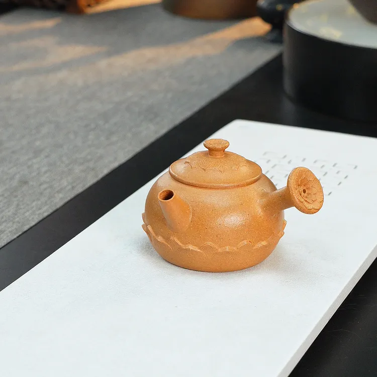  宜兴手工手制精美茶具紫砂 段泥《莲台侧把》120 毫升