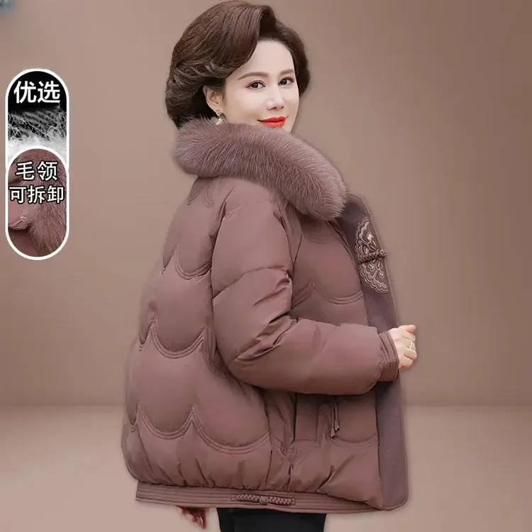 中老年妈妈冬装羽绒棉服保暖大毛领中年女士秋冬外套洋气棉袄大码