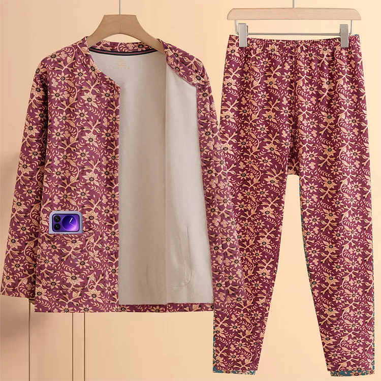 老年人德绒秋衣秋裤套装女士发热保暖内衣大码家居服秋冬奶奶装