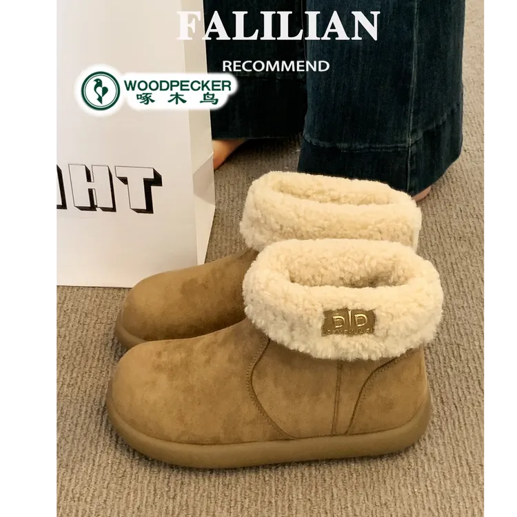 啄木鸟雪地靴女2025新款爆款冬季加绒勃肯鞋外穿保暖棉鞋短筒棉靴